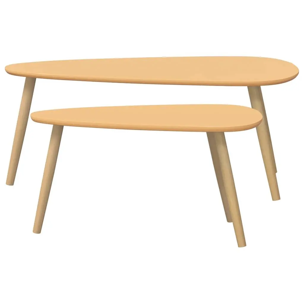 Brown Solid Pinewood Coffee Table Set of 2