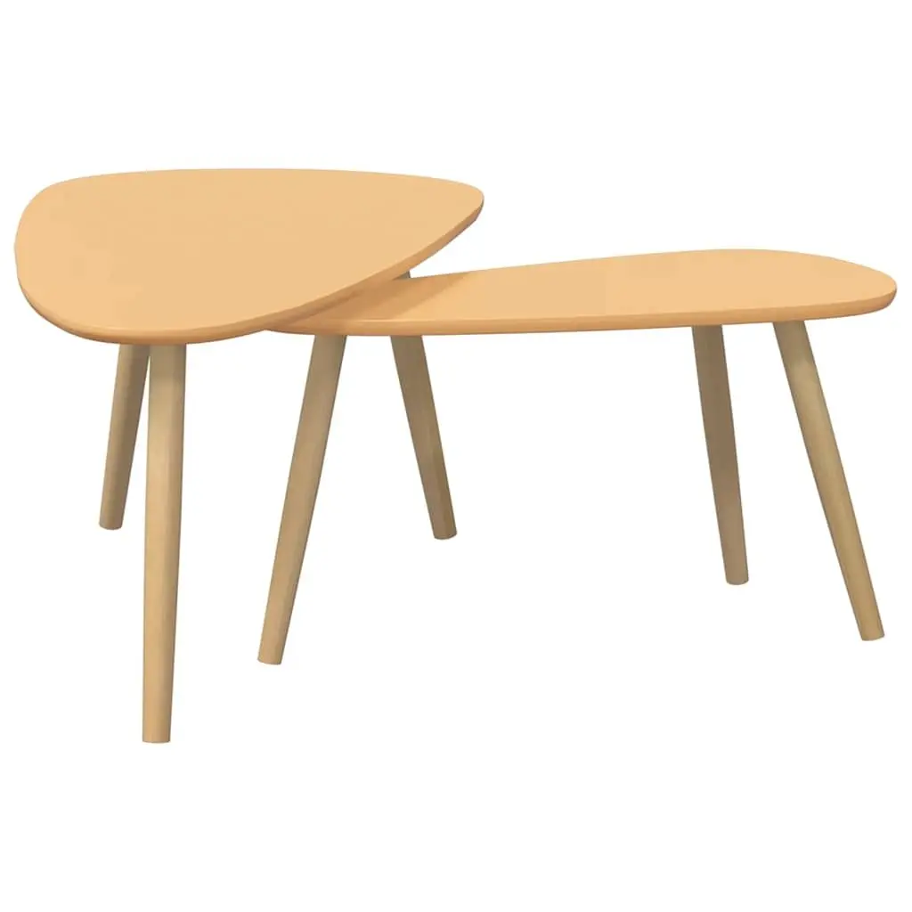 Brown Solid Pinewood Coffee Table Set of 2