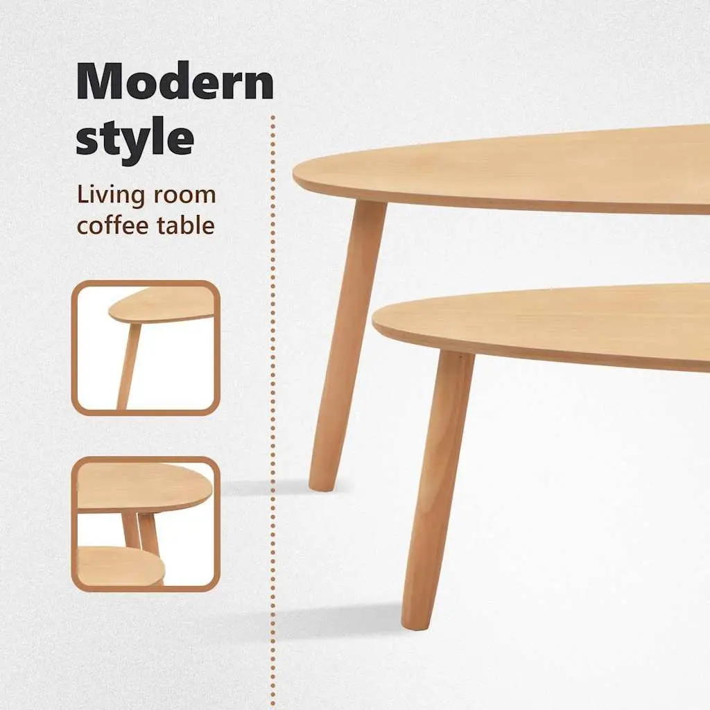 Brown Solid Pinewood Coffee Table Set of 2