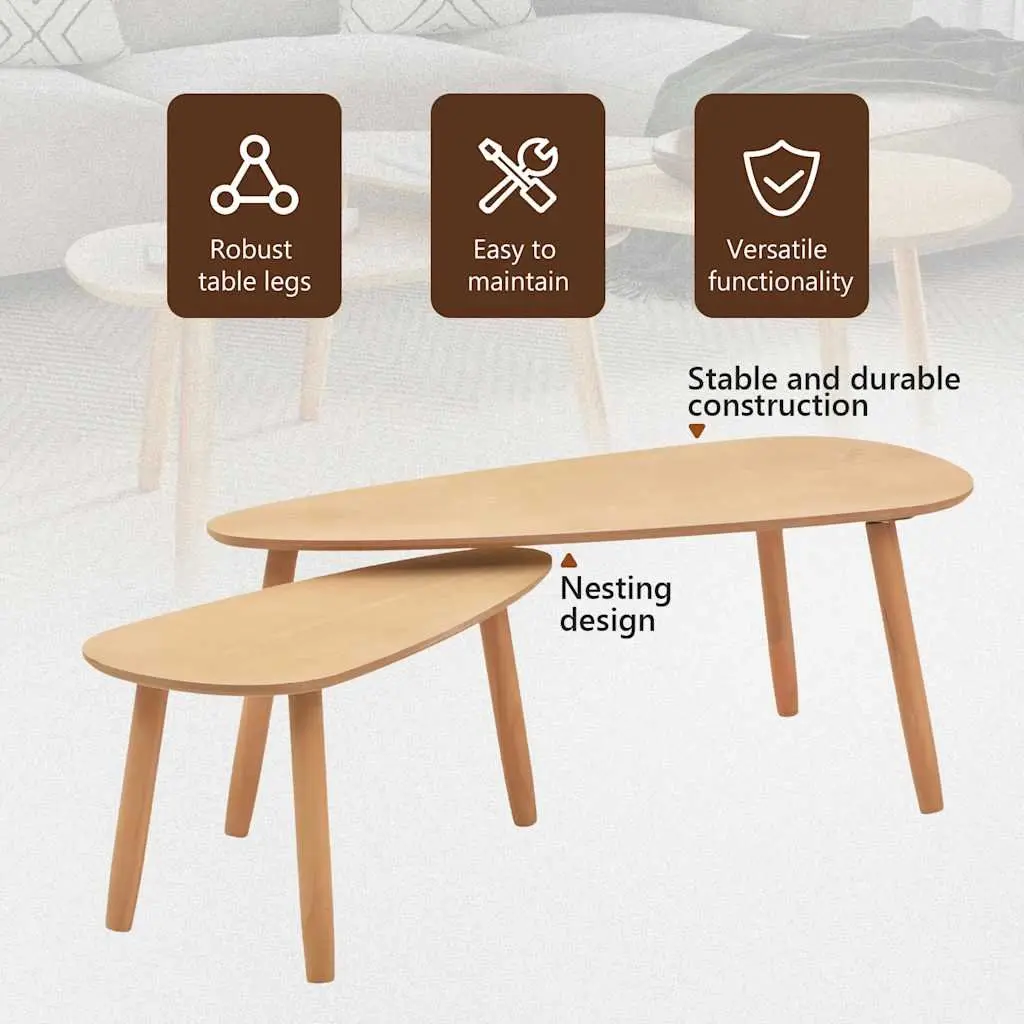 Brown Solid Pinewood Coffee Table Set of 2