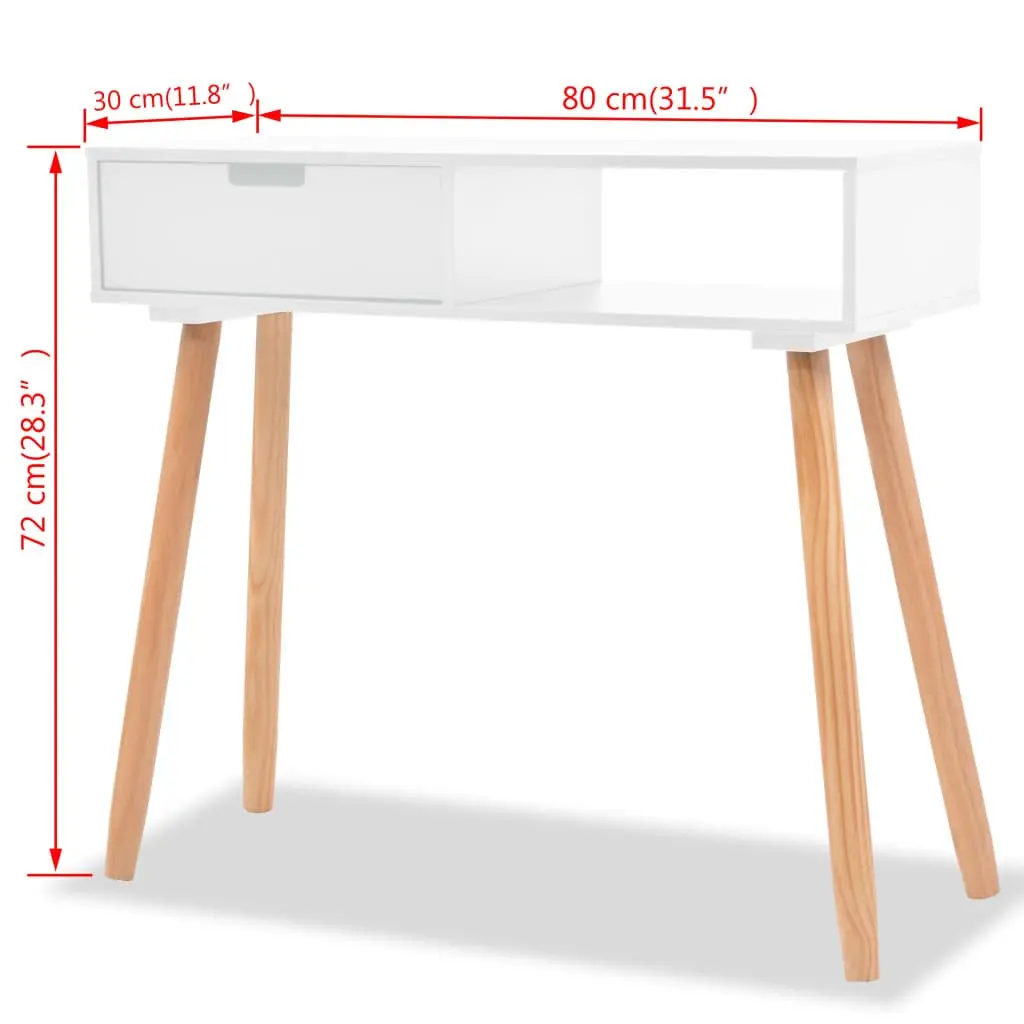 White Pinewood Console Table with Drawer Storage