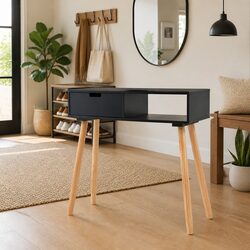 Rustic Black Console Table with Solid Pinewood Frame