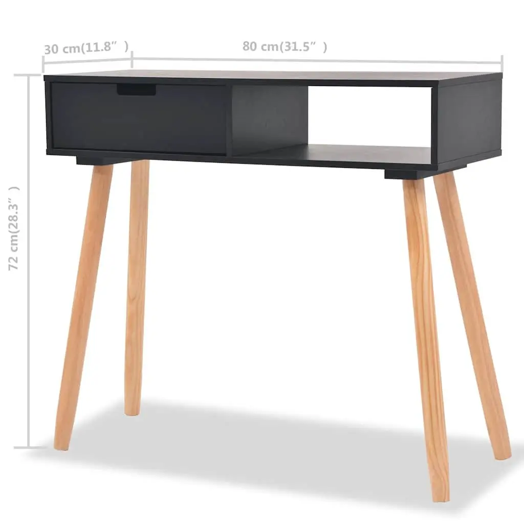 Black Console Table Solid Pinewood 80 x 30 x 72 cm MDF Top