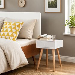 Solid Pinewood Bedside Tables - White Nightstands (Set of 2)