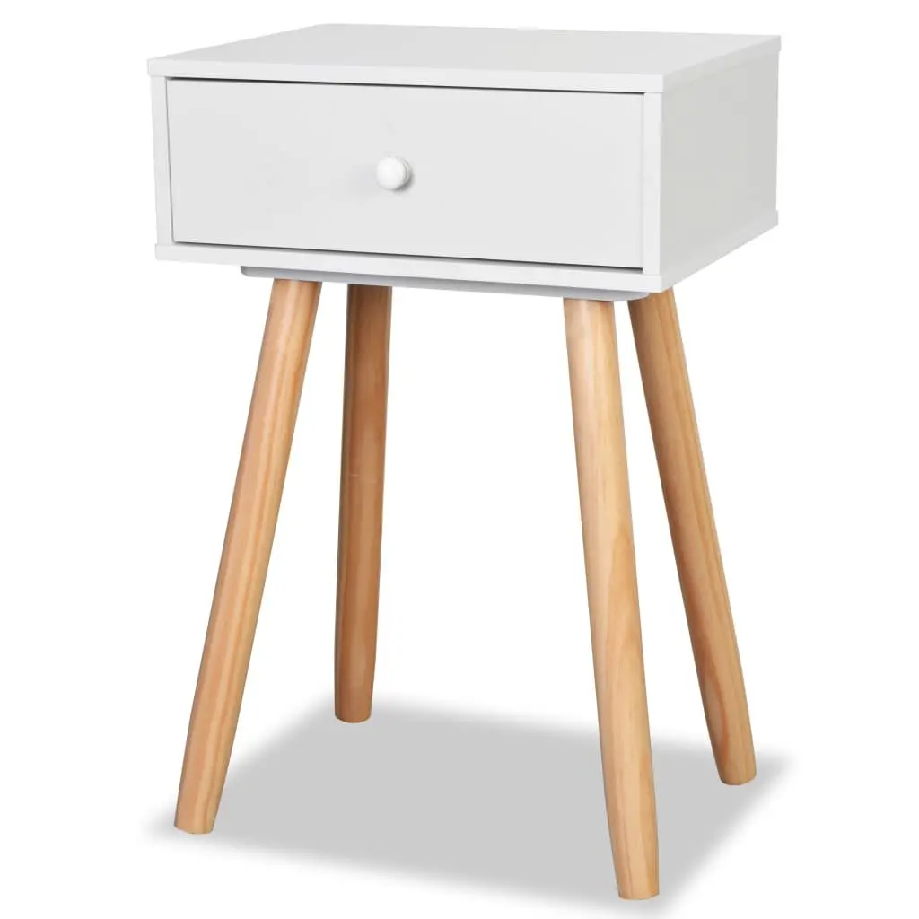 Bedside Tables 2 pcs Solid Pinewood White Nightstands Drawer Storage