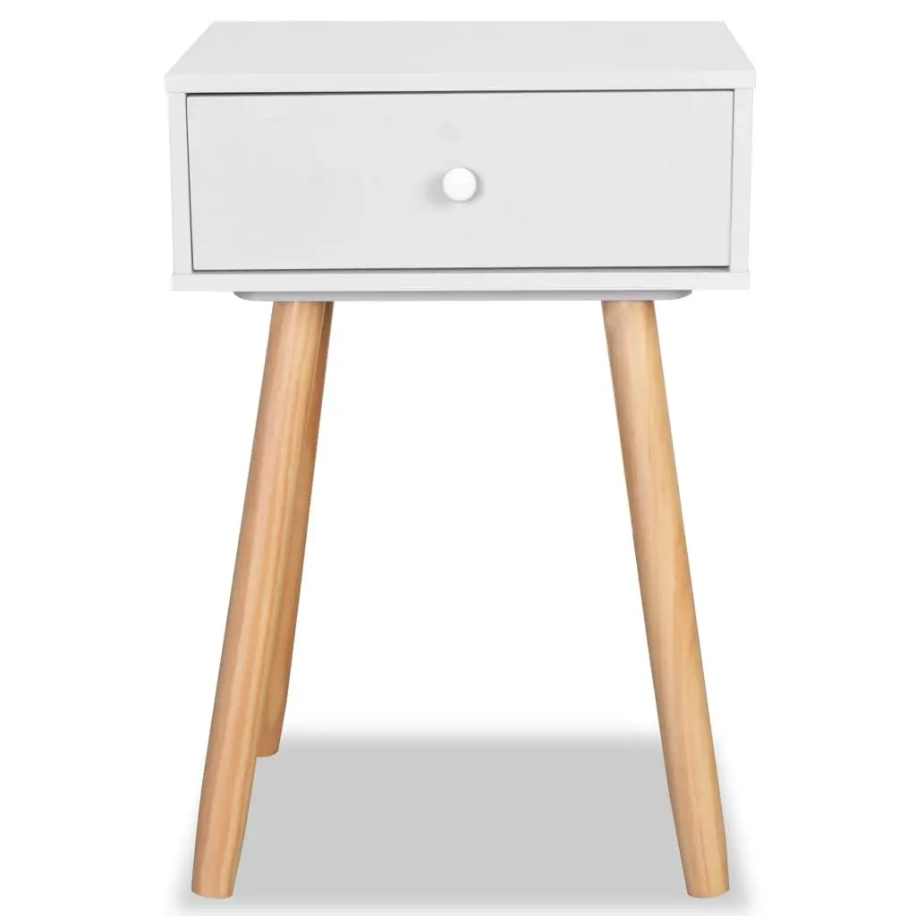 Bedside Tables 2 pcs Solid Pinewood White Nightstands Drawer Storage