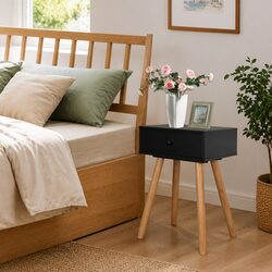 Solid Pinewood Black Bedside Tables - 2 Pack