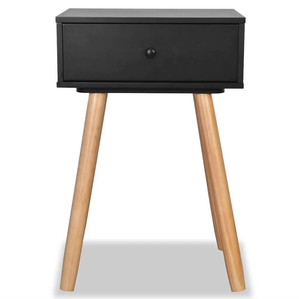 Bedside Tables 2 pcs Solid Pinewood Nightstands Black Bedroom Furniture Drawers