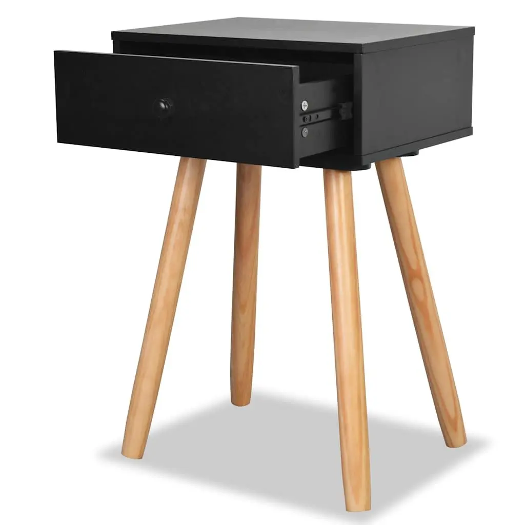 Bedside Tables 2 pcs Solid Pinewood Nightstands Black Bedroom Furniture Drawers