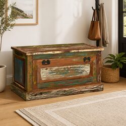 Reclaimed Wood Shoe Storage Bench for Entryway