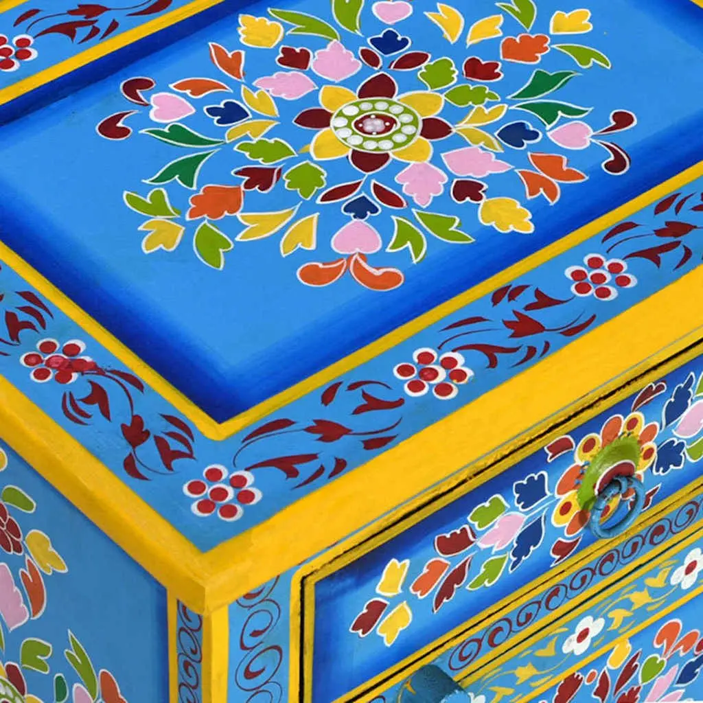 Bedside Cabinet Wooden Nightstand Hand Painted Turquoise Bedroom Storage Drawer