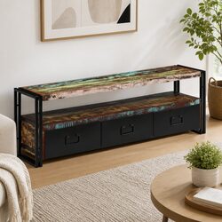 Reclaimed Wood TV Cabinet with Antique Drawers