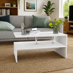 Modern White Coffee Table with Two Shelves