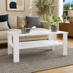 Modern White Coffee Table with Convenient Storage Shelf