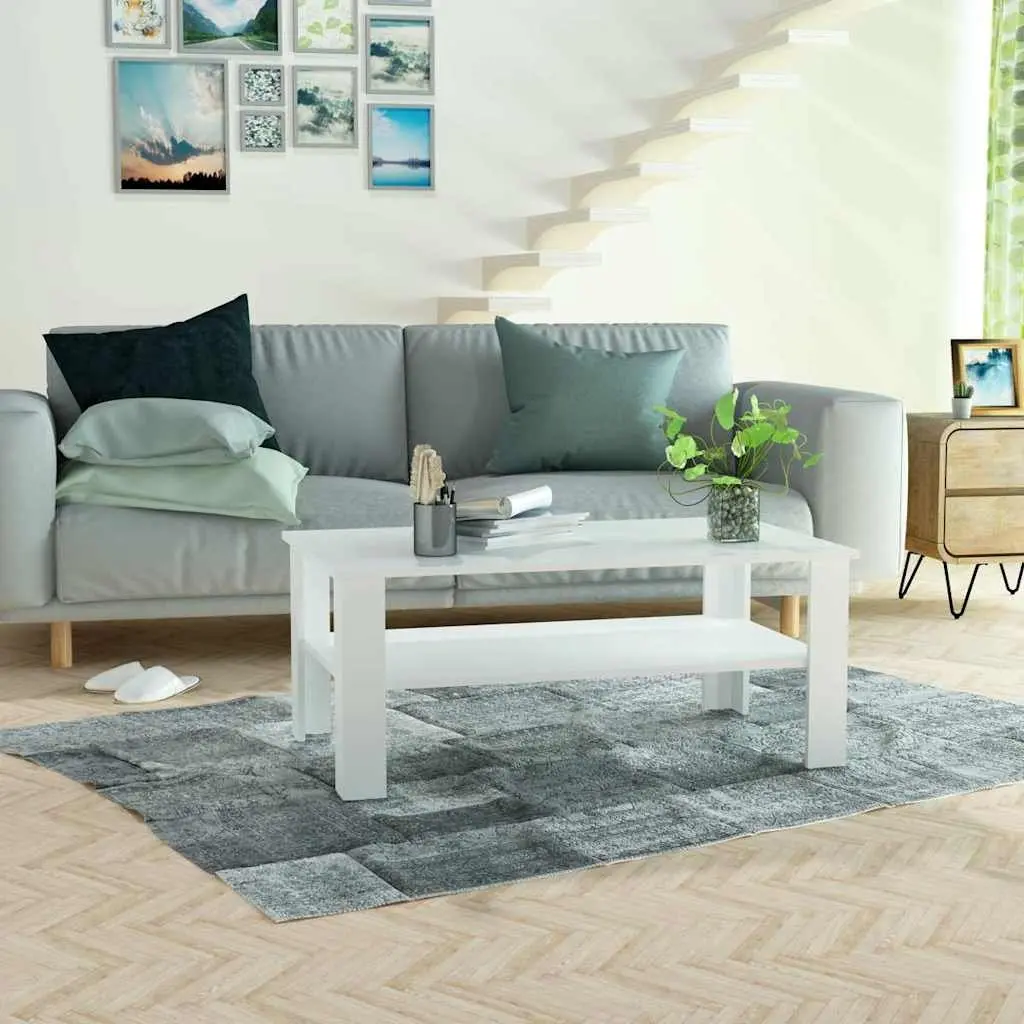 Coffee Table White Modern Two-Tier 100 x 59 x 42 cm Engineered Wood