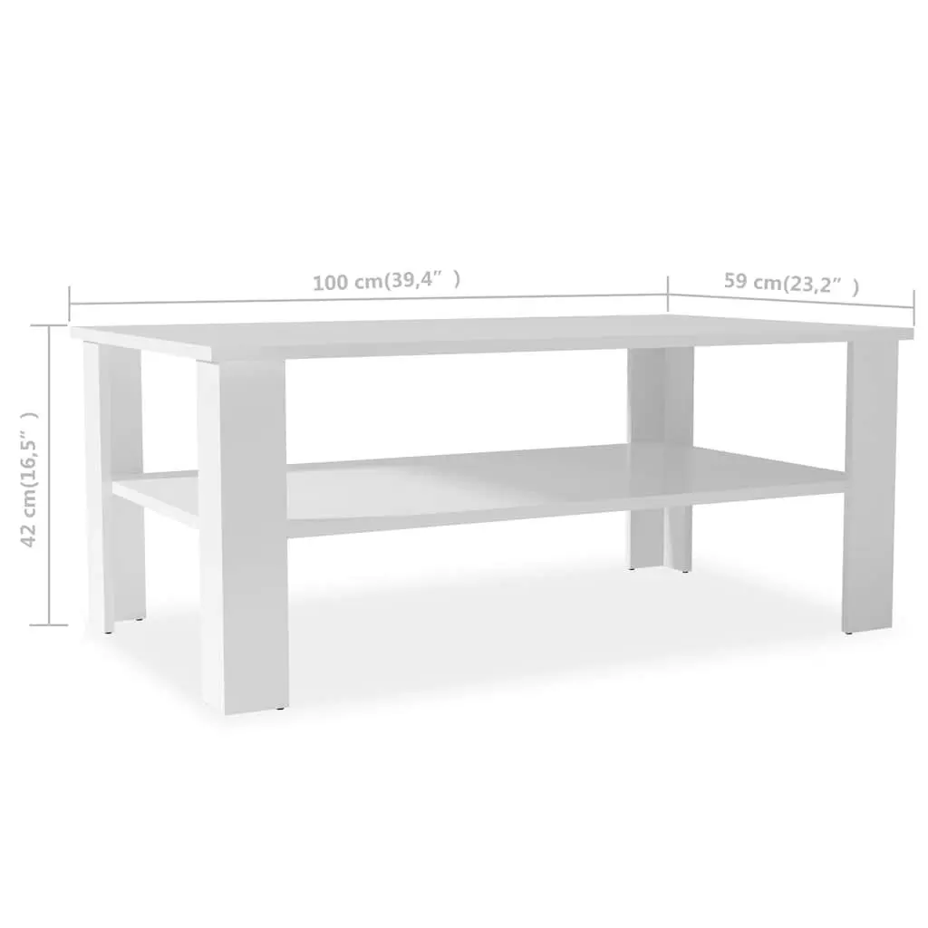 Coffee Table White Modern Two-Tier 100 x 59 x 42 cm Engineered Wood