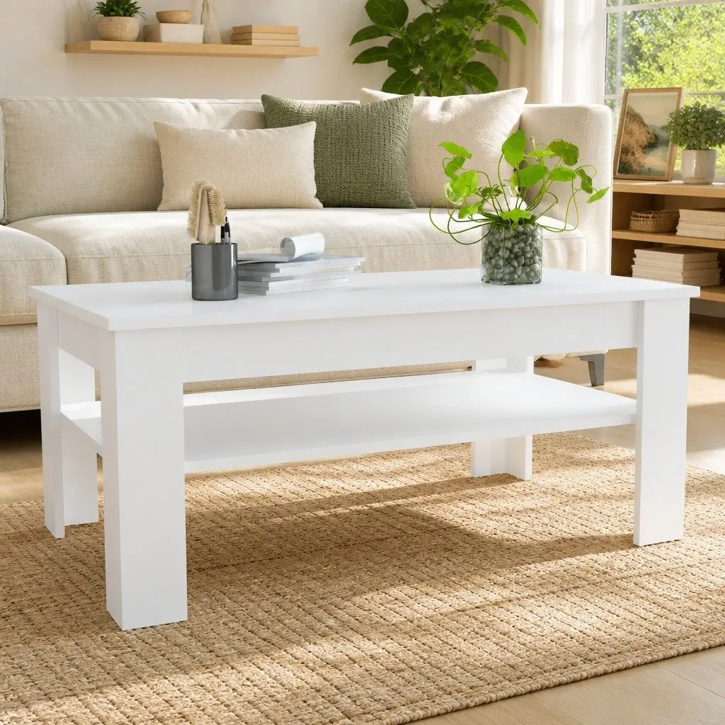 White Coffee Table with Storage for Living Room