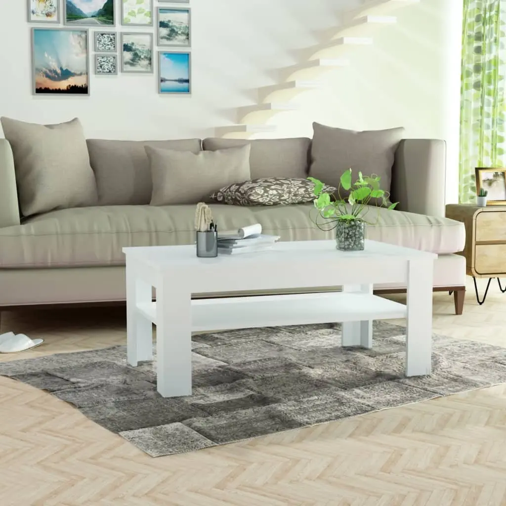 White Coffee Table with Storage for Living Room