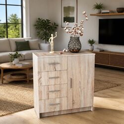 Brown Oak Sideboard Storage Cabinet with 4 Drawers