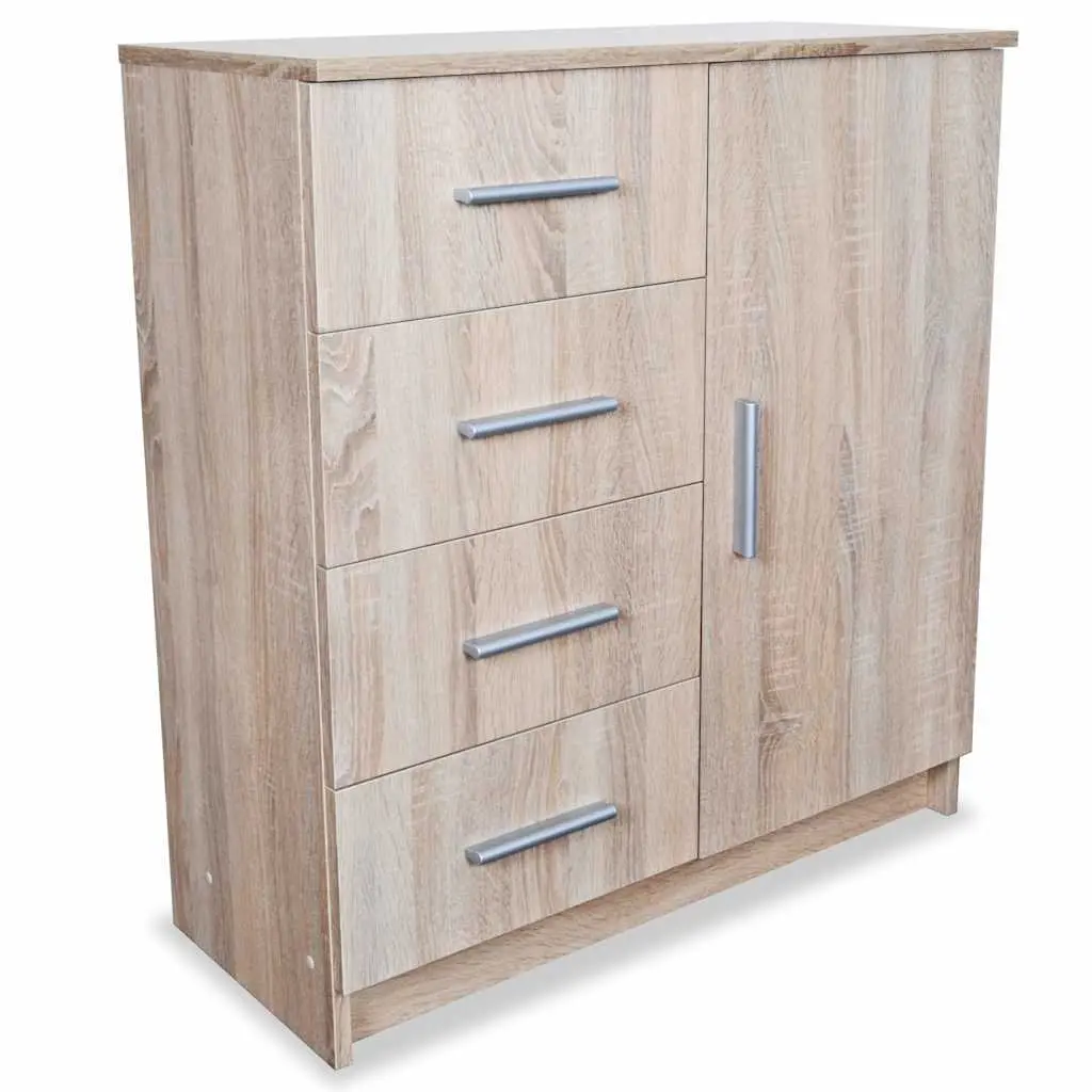 Brown Oak Sideboard Storage Cabinet with 4 Drawers