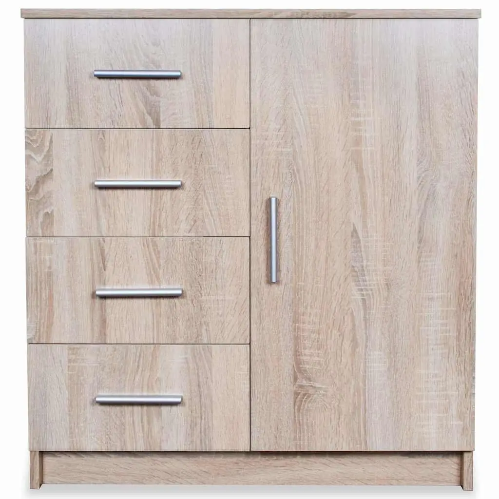 Brown Oak Sideboard Storage Cabinet with 4 Drawers