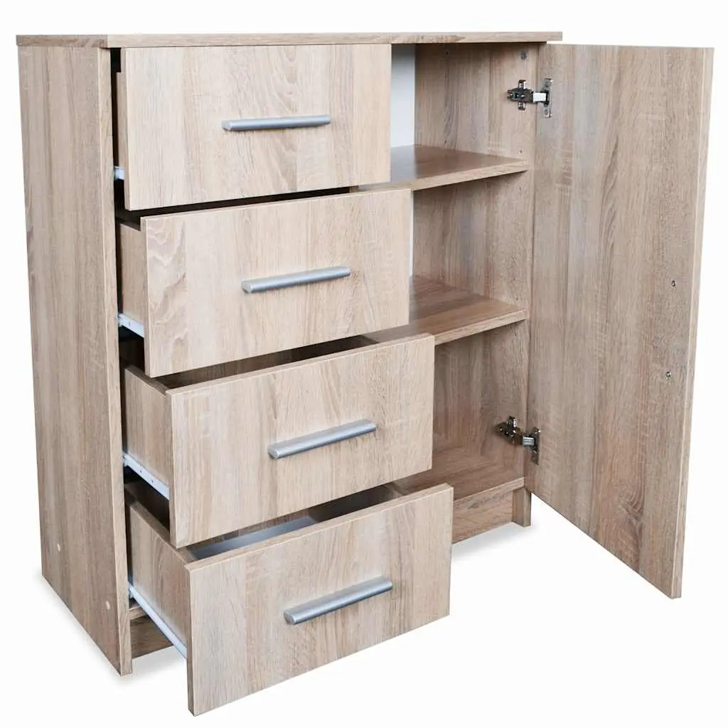 Brown Oak Sideboard Storage Cabinet with 4 Drawers
