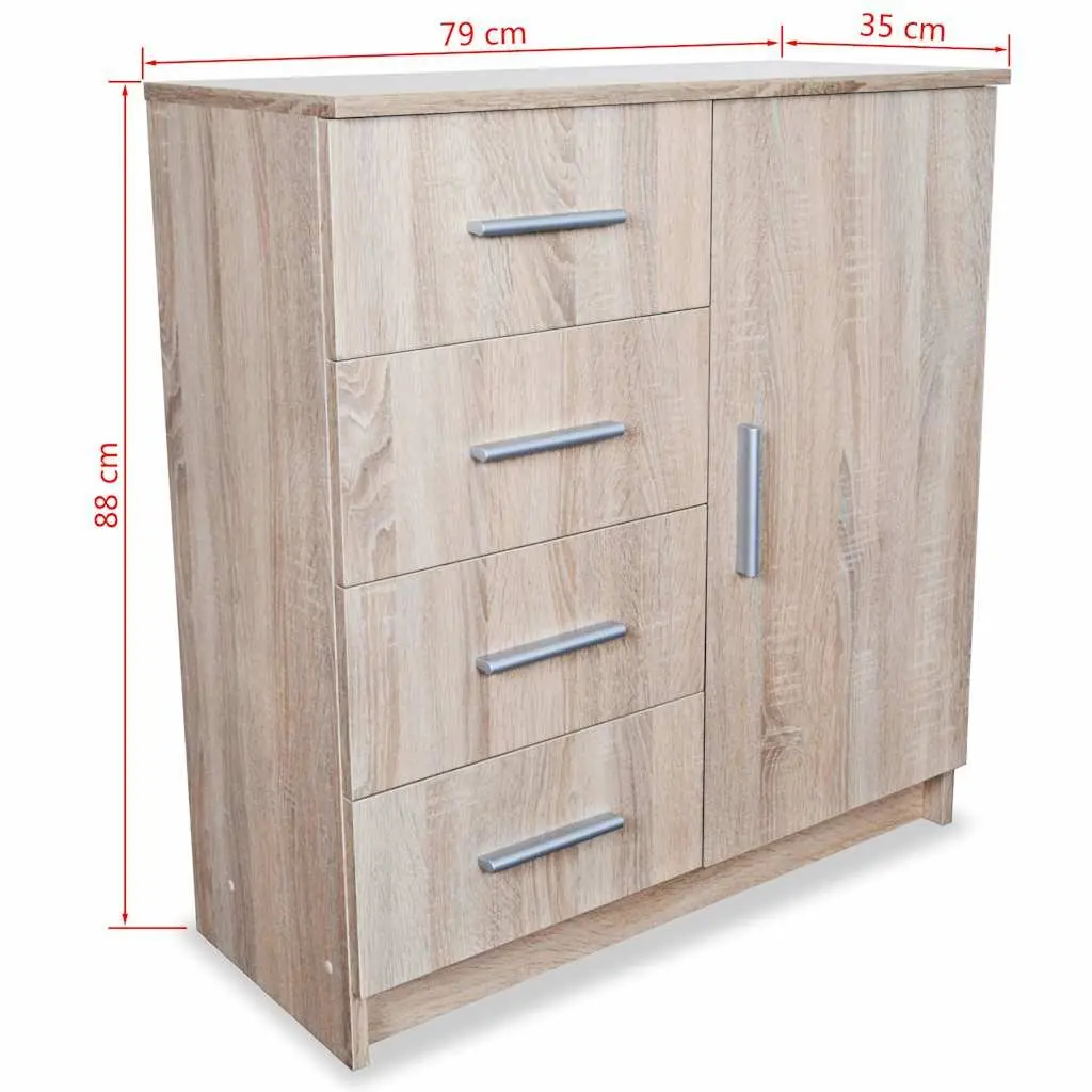 Brown Oak Sideboard Storage Cabinet with 4 Drawers