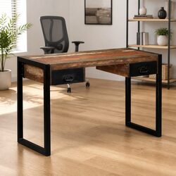 Solid Reclaimed Wood Desk with 2 Drawers for Home Office