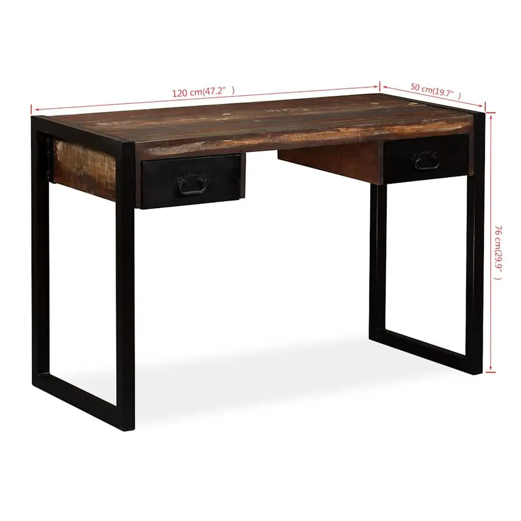 Solid Reclaimed Wood Desk with 2 Drawers for Home Office