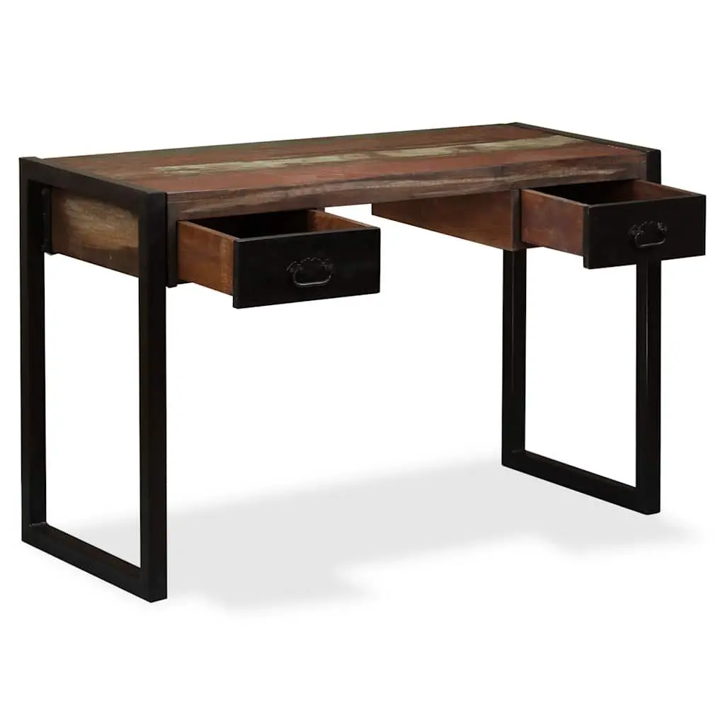Solid Reclaimed Wood Desk with 2 Drawers for Home Office