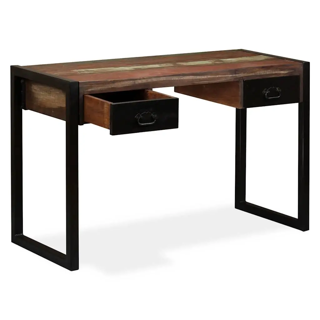 Solid Reclaimed Wood Desk with 2 Drawers for Home Office