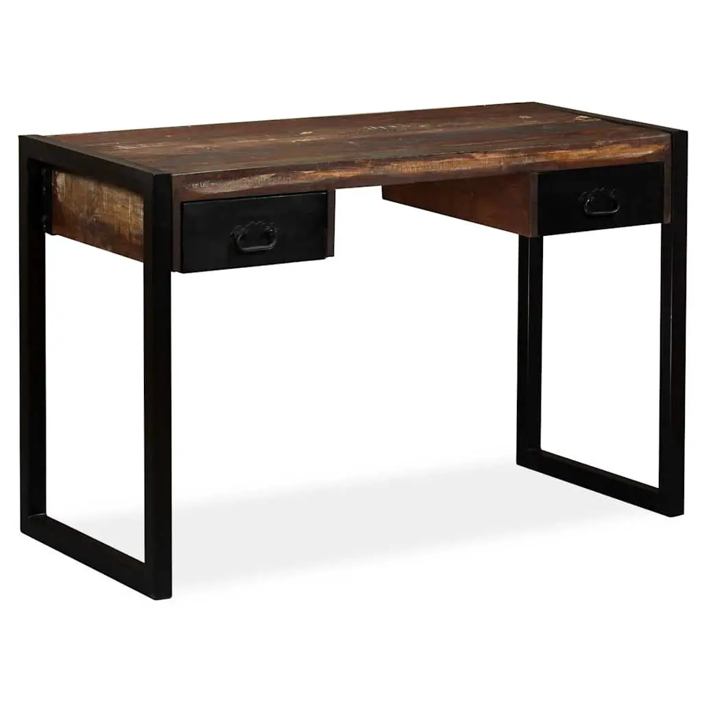 Solid Reclaimed Wood Desk with 2 Drawers for Home Office