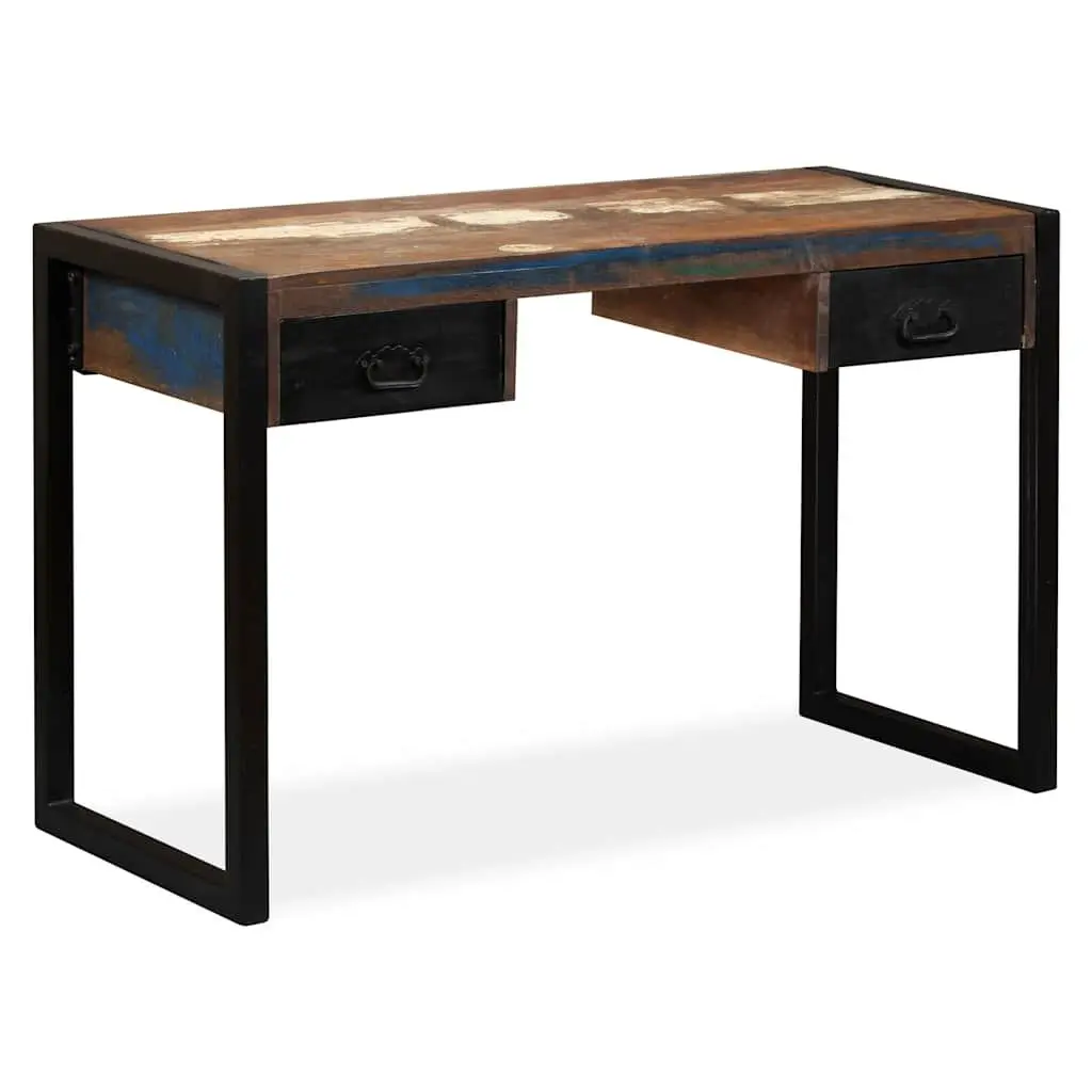 Solid Reclaimed Wood Desk with 2 Drawers for Home Office