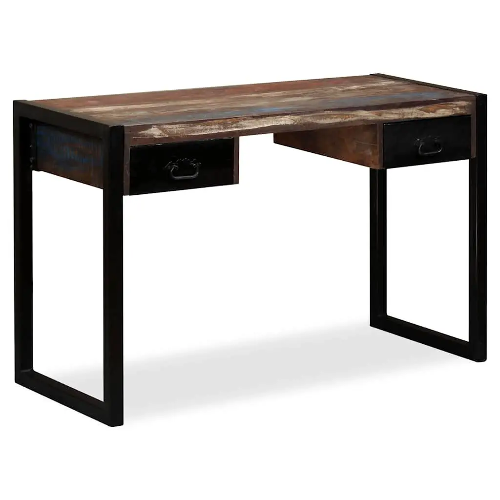 Solid Reclaimed Wood Desk with 2 Drawers for Home Office