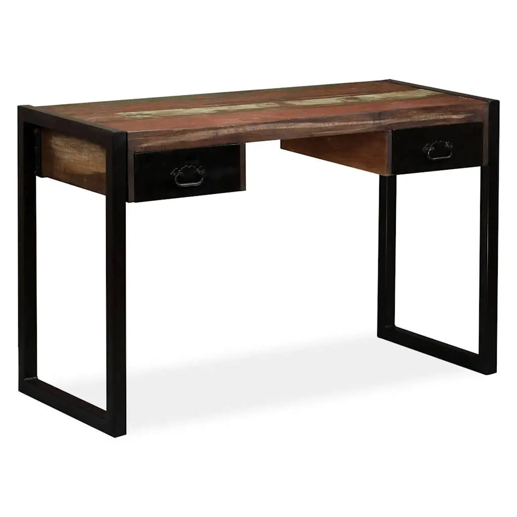 Solid Reclaimed Wood Desk with 2 Drawers for Home Office
