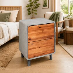 Grey Concrete and Acacia Wood Nightstand