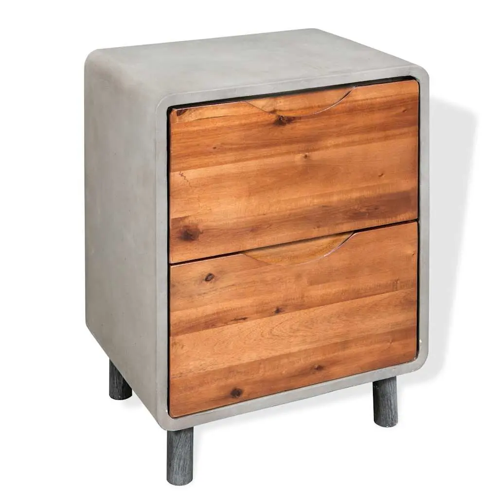 Grey Concrete and Acacia Wood Nightstand