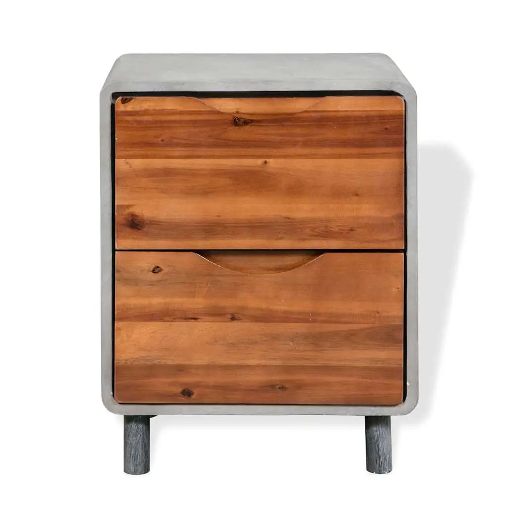 Grey Concrete and Acacia Wood Nightstand