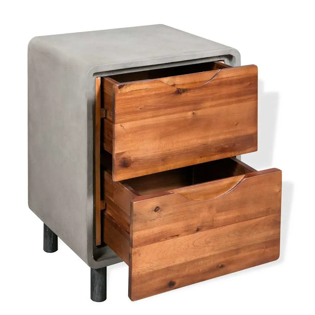 Grey Concrete and Acacia Wood Nightstand