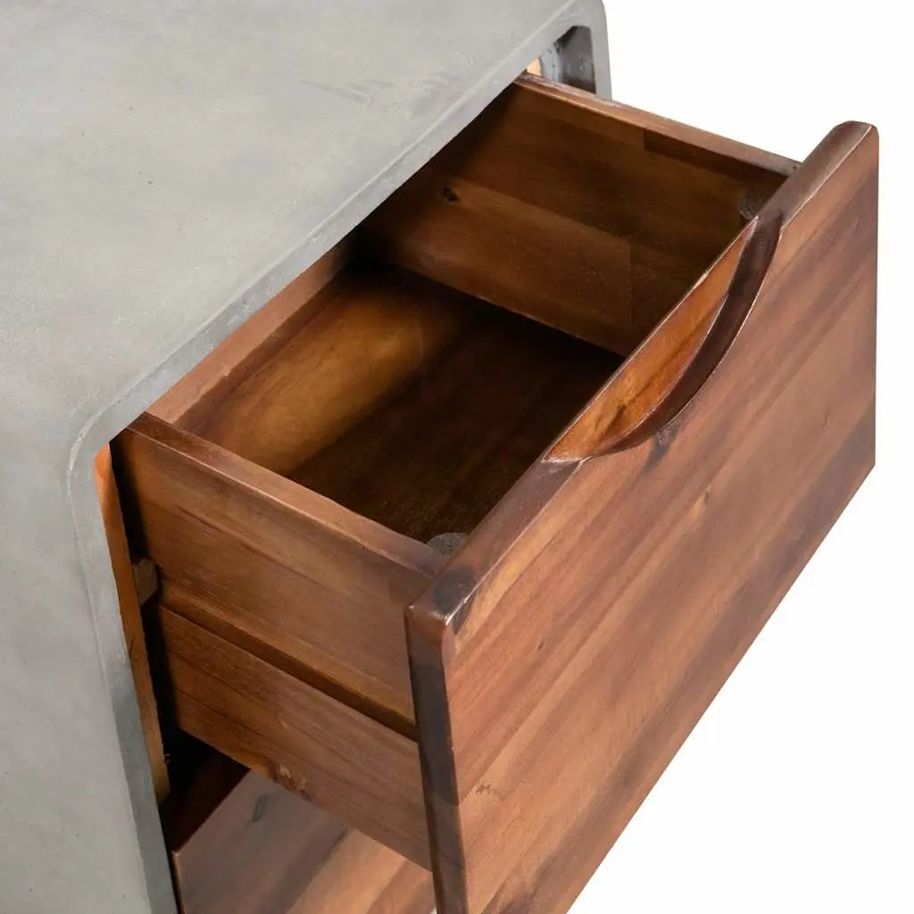 Grey Concrete and Acacia Wood Nightstand