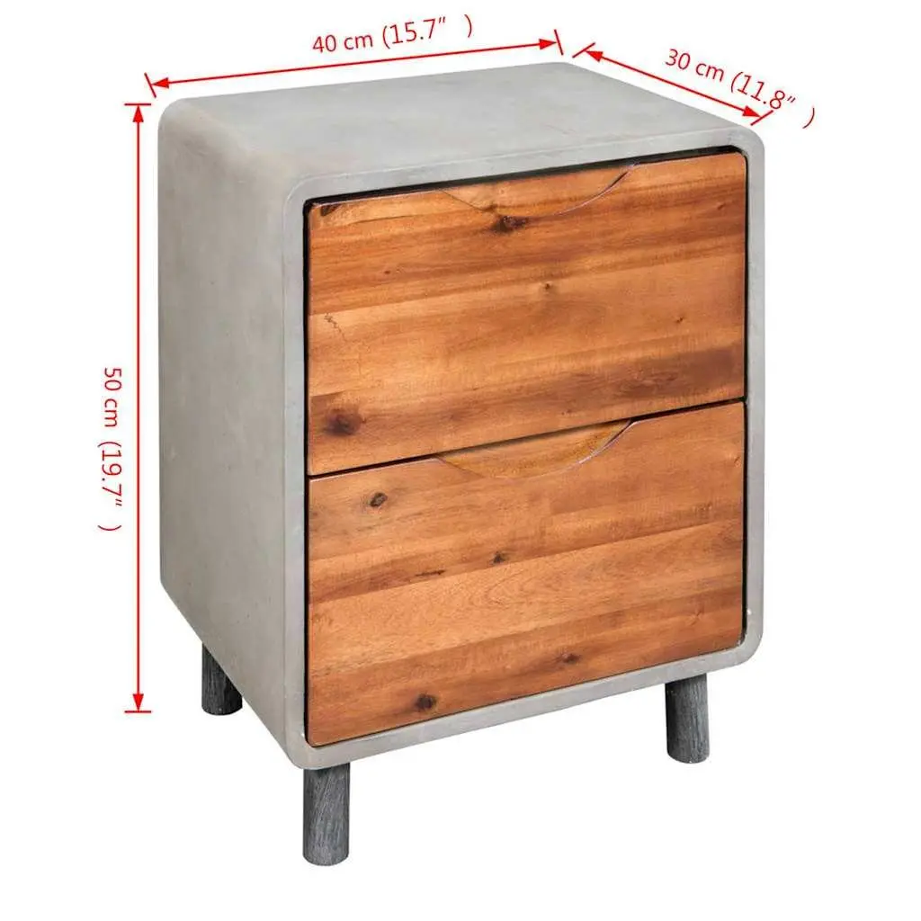 Grey Concrete and Acacia Wood Nightstand