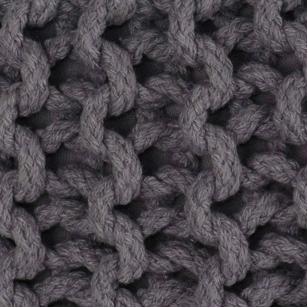 Hand-Knitted Pouffe Footstool in Grey Cotton 50x35cm