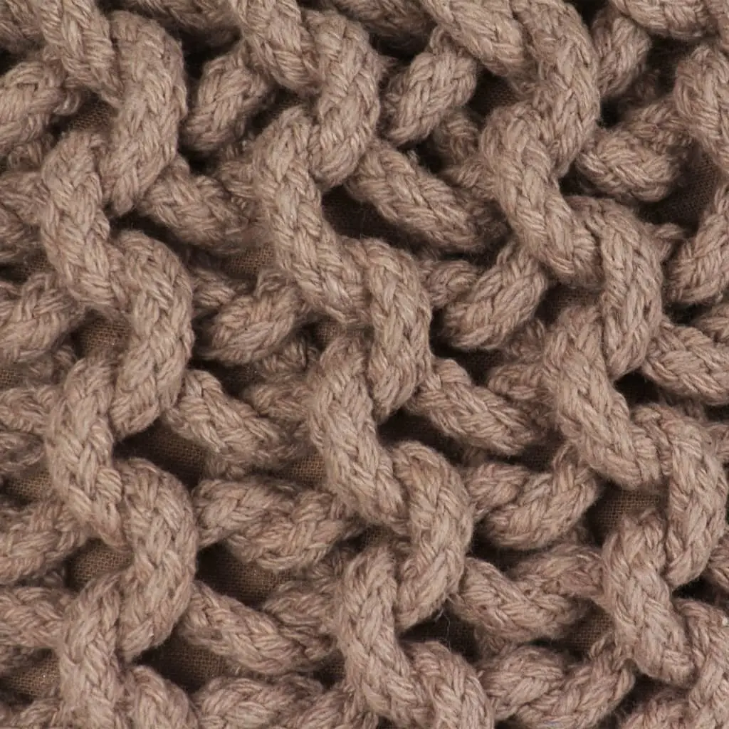Hand-Knitted Cotton Pouffe Footstool in Brown