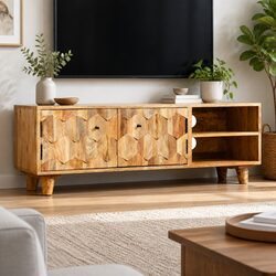 Warm Solid Mango Wood TV Cabinet for Living Rooms