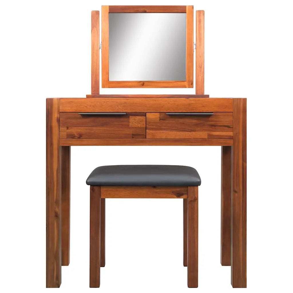 Dressing Table Solid Acacia Wood Brown Vanity Unit with Mirror and Stool