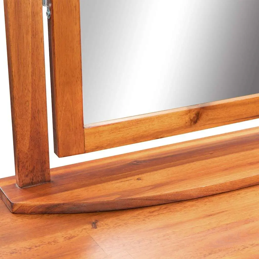 Dressing Table Solid Acacia Wood Brown Vanity Unit with Mirror and Stool