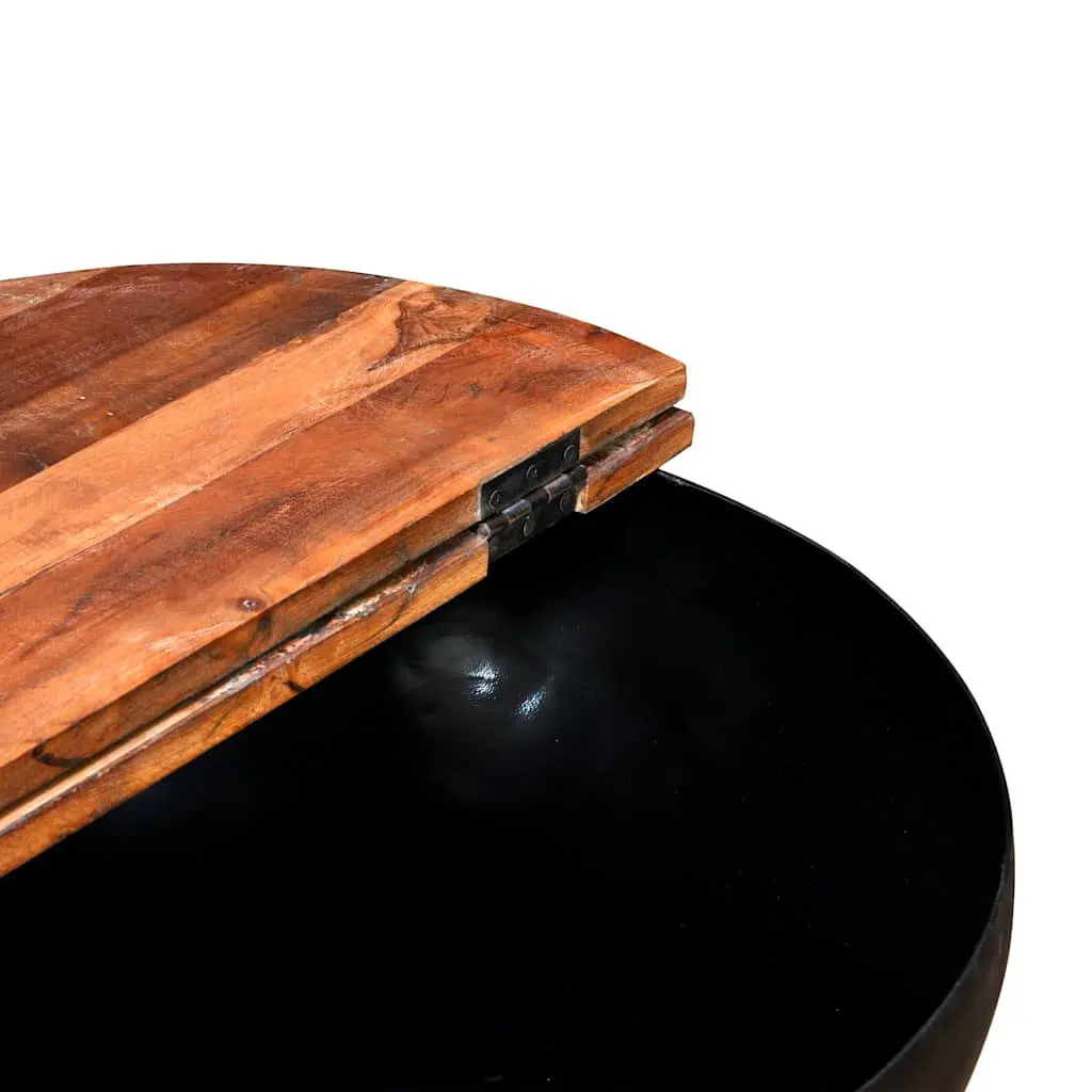 Coffee Table Set 2 Pieces Black Industrial Bowl Shape Solid Reclaimed Wood