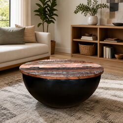 Warm Black Bowl-Shaped Coffee Table with Storage