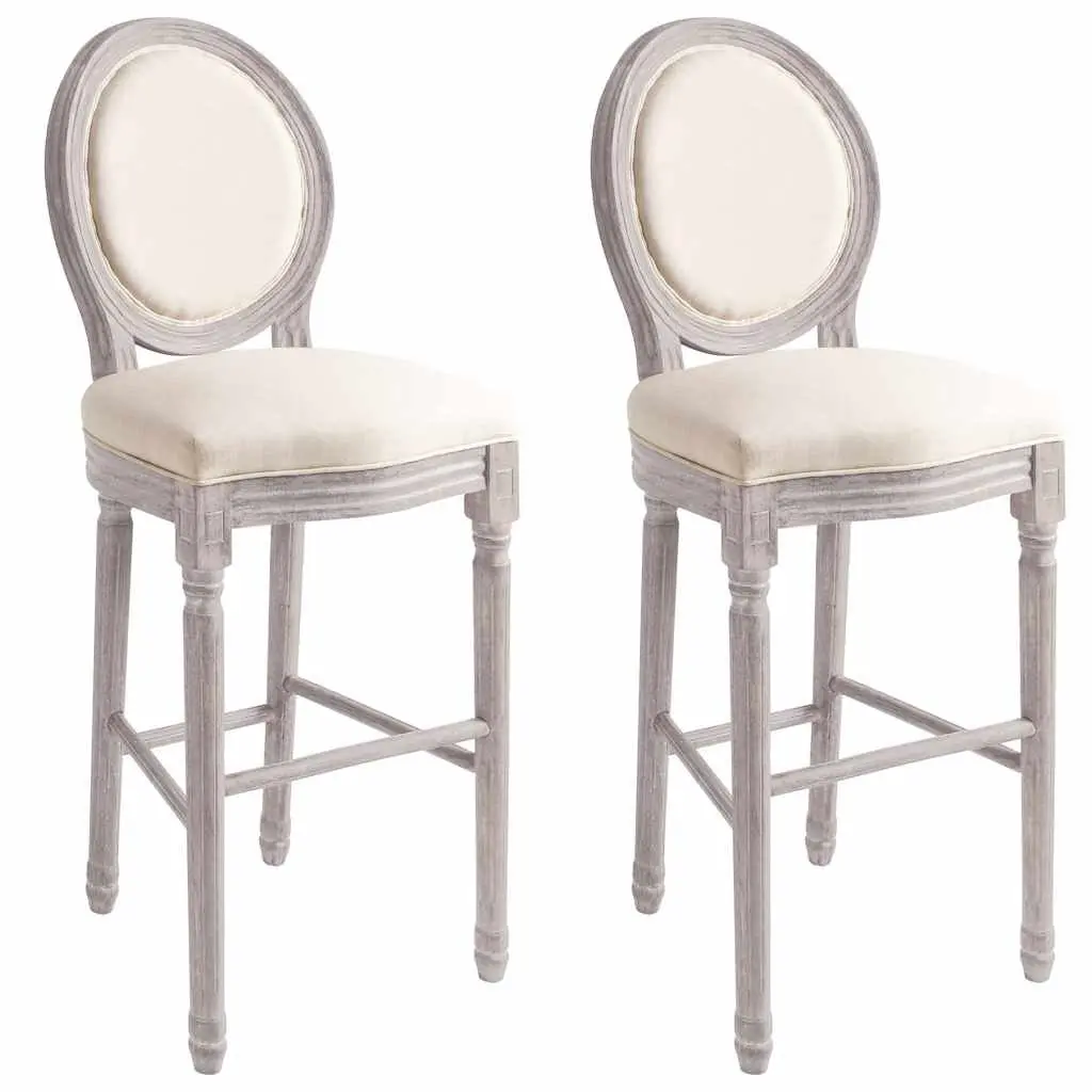 Bar Stools 2pcs White Linen Bar Chairs Vintage Kitchen Dining Seating