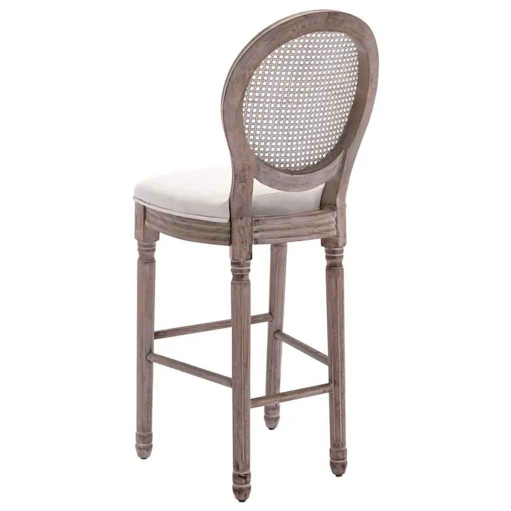 Bar Stools White Linen Vintage Upholstered Dining Kitchen Rattan Backrest Chairs